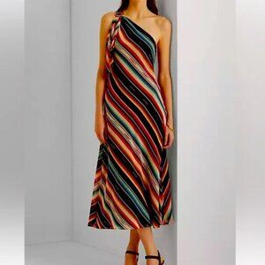 NWT RALPH LAUREN GEORGETTE ONE SHOULDER MIDI DRESS